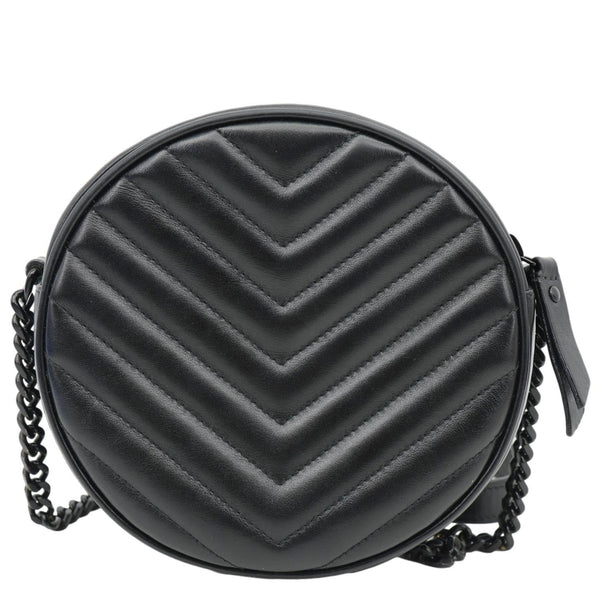 YVES SAINT LAURENT Round Chevron Leather Camera Crossbody Bag Black