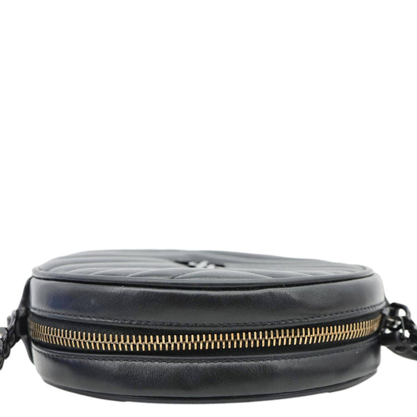 YVES SAINT LAURENT Round Chevron Leather Camera Crossbody Bag Black