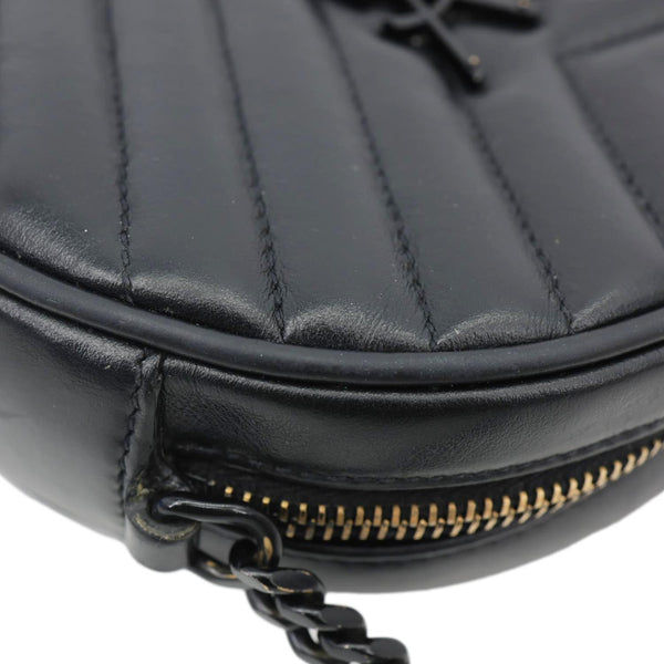 YVES SAINT LAURENT Round Chevron Leather Camera Crossbody Bag Black