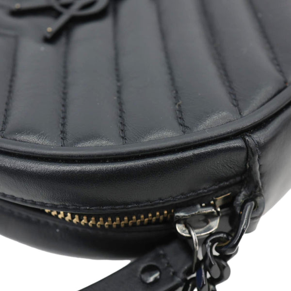 YVES SAINT LAURENT Round Chevron Leather Camera Crossbody Bag Black