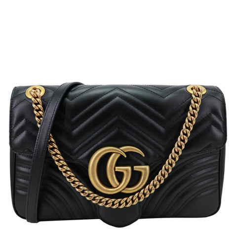 GUCCI GG Marmont Medium Matelasse Leather Shoulder Bag Black 443496