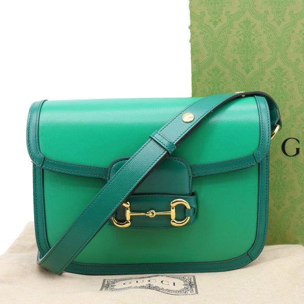GUCCI Horsebit 1955 Small Leather Shoulder Bag Green 602204