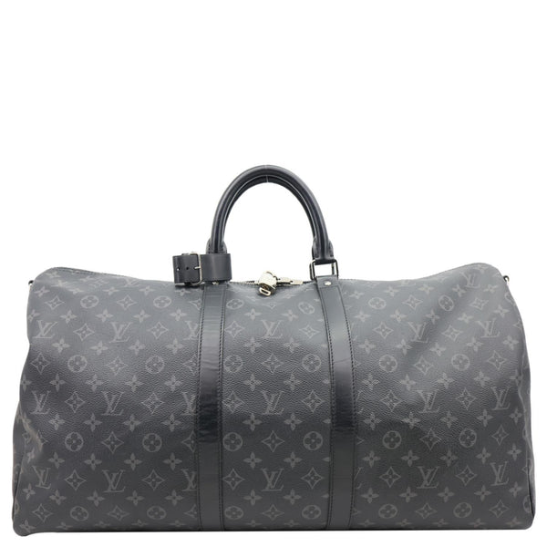 LOUIS VUITTON Keepall 55 Bandouliere Monogram Eclipse Travel Bag Black
