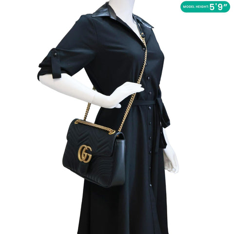 GUCCI GG Marmont Medium Matelasse Leather Shoulder Bag Black 443496