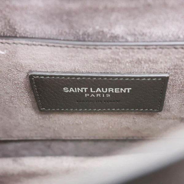 YVES SAINT LAURENT Sunset Medium Grain De Poudre Leather Shoulder Bag Gray