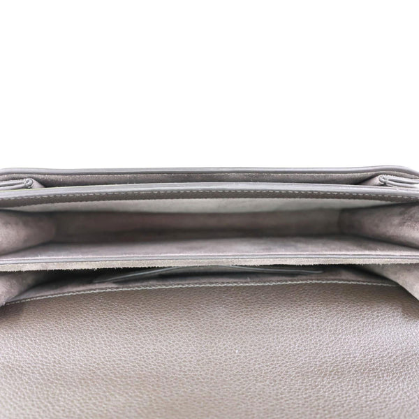 YVES SAINT LAURENT Sunset Medium Grain De Poudre Leather Shoulder Bag Gray