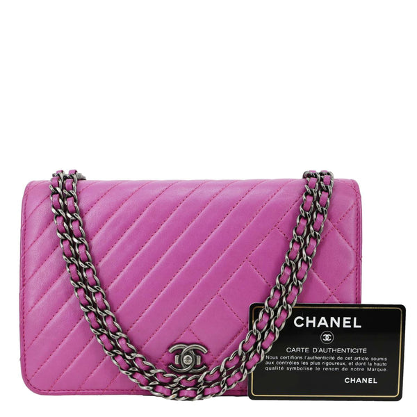 CHANEL Coco Boy Quilted Calfskin Leather Wallet On Chain Crossbody Bag Purple