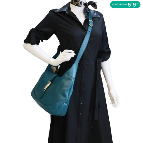 GUCCI Jackie Medium Leather Hobo Bag Teal 277520