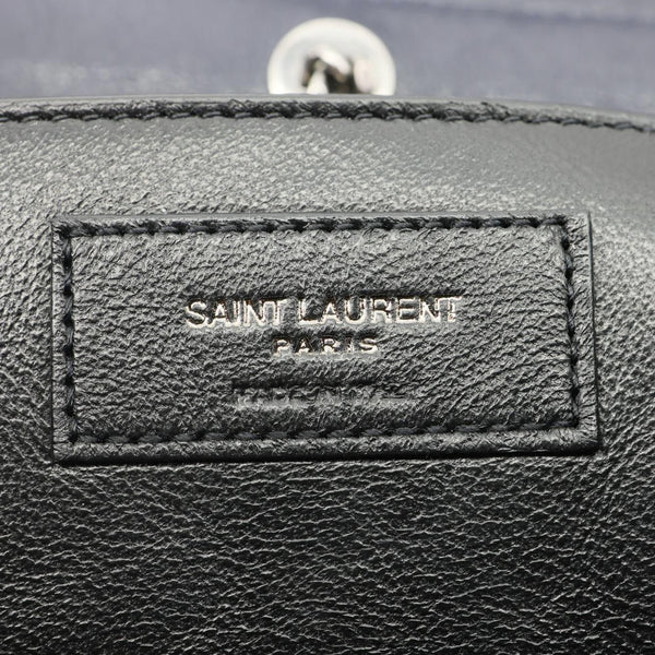 YVES SAINT LAURENT Vintage Monogram Nolita Chevron Leather Shoulder Bag Navy Blue