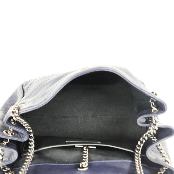 YVES SAINT LAURENT Vintage Monogram Nolita Chevron Leather Shoulder Bag Navy Blue