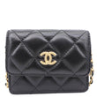 CHANEL Romance Quilted Lambskin Leather Clutch With Chain Black