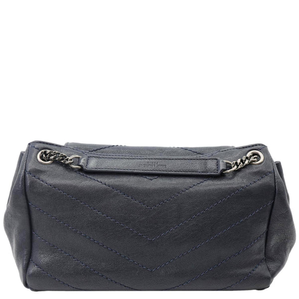 YVES SAINT LAURENT Vintage Monogram Nolita Chevron Leather Shoulder Bag Navy Blue