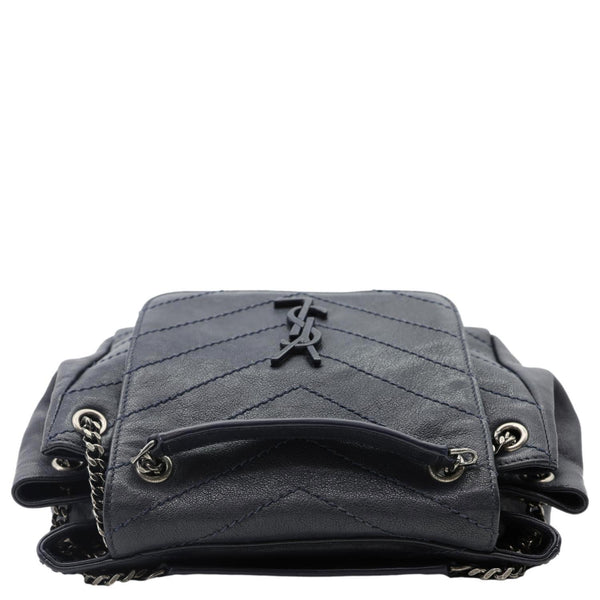 YVES SAINT LAURENT Vintage Monogram Nolita Chevron Leather Shoulder Bag Navy Blue