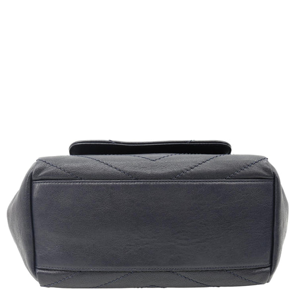 YVES SAINT LAURENT Vintage Monogram Nolita Chevron Leather Shoulder Bag Navy Blue