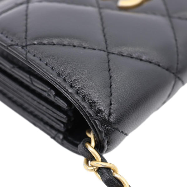 CHANEL Romance Quilted Lambskin Leather Clutch With Chain Black