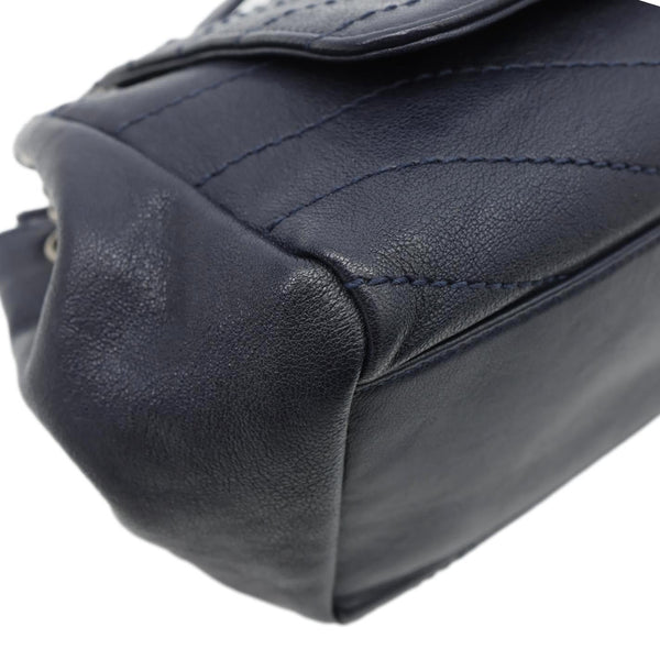 YVES SAINT LAURENT Vintage Monogram Nolita Chevron Leather Shoulder Bag Navy Blue