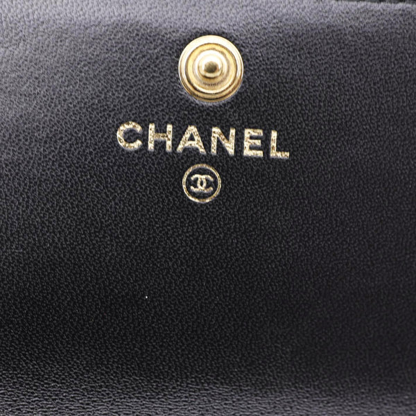 CHANEL Romance Quilted Lambskin Leather Clutch With Chain Black