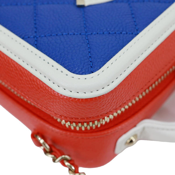 CHANEL Vanity Case Filigree CC Small Caviar Quilted Shoulder Bag Blue