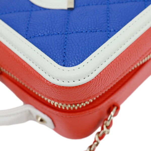 CHANEL Vanity Case Filigree CC Small Caviar Quilted Shoulder Bag Blue