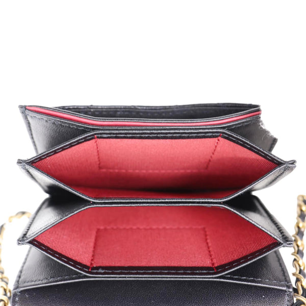 CHANEL Romance Quilted Lambskin Leather Clutch With Chain Black