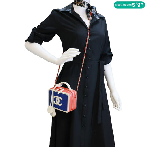 CHANEL Vanity Case Filigree CC Small Caviar Quilted Shoulder Bag Blue