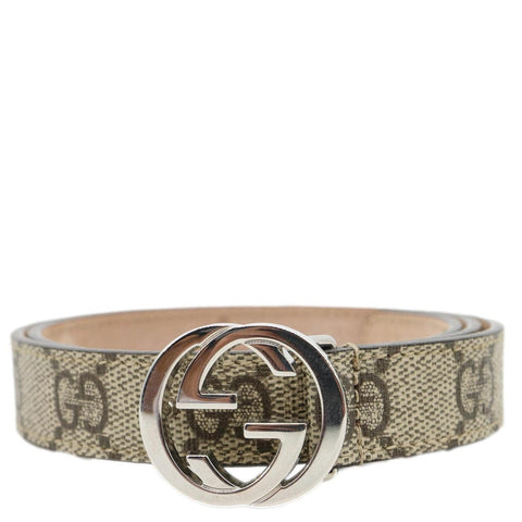 GUCCI Interlocking G Buckle GG Supreme Canvas Belt Beige 258395