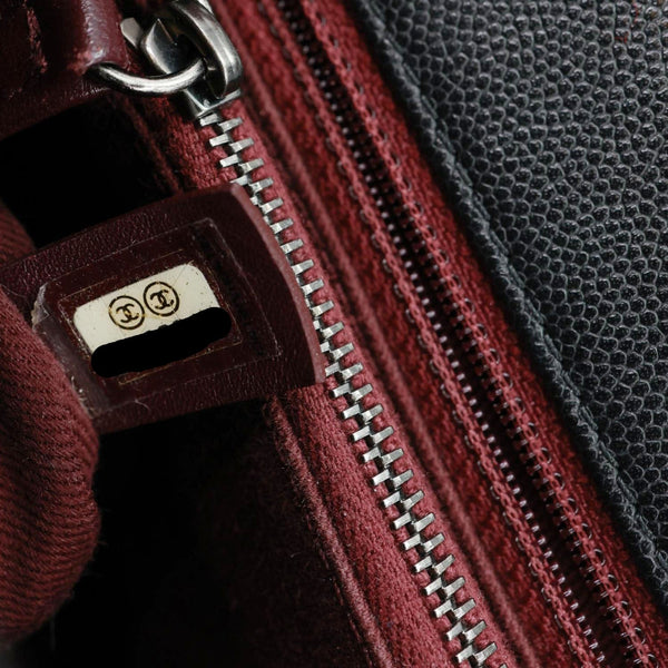 CHANEL Coco Flap Medium Quilted Caviar Leather Top Handle Shoulder Bag Black