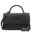 CHANEL Coco Flap Medium Quilted Caviar Leather Top Handle Shoulder Bag Black