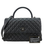 CHANEL Coco Flap Medium Quilted Caviar Leather Top Handle Shoulder Bag Black