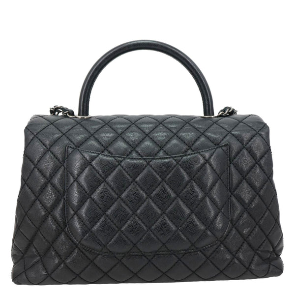 CHANEL Coco Flap Medium Quilted Caviar Leather Top Handle Shoulder Bag Black