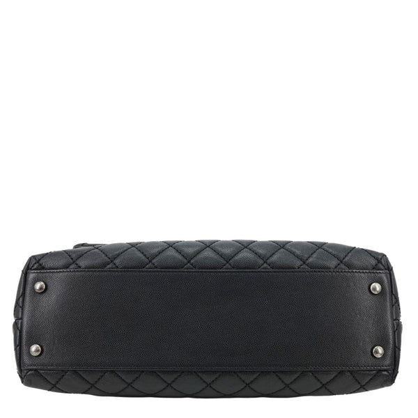 CHANEL Coco Flap Medium Quilted Caviar Leather Top Handle Shoulder Bag Black