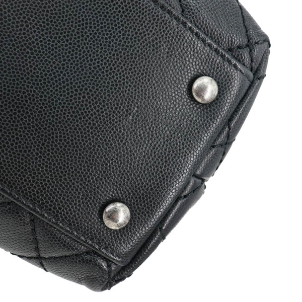 CHANEL Coco Flap Medium Quilted Caviar Leather Top Handle Shoulder Bag Black