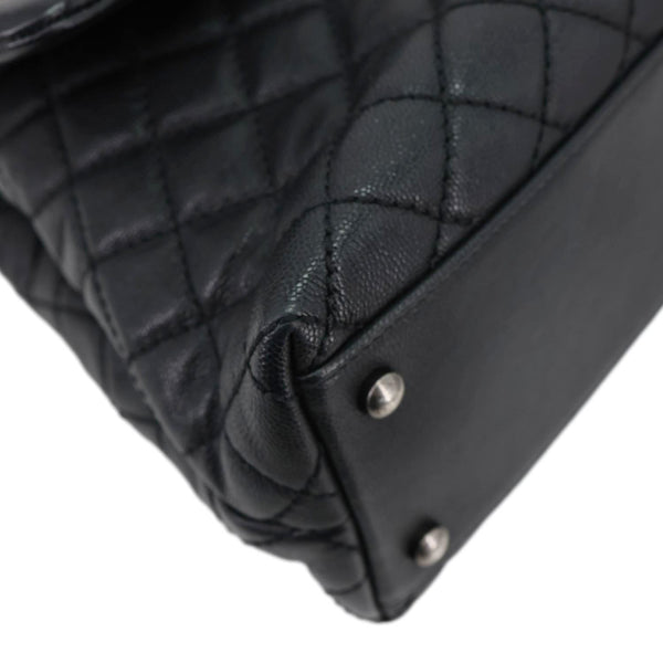 CHANEL Coco Flap Medium Quilted Caviar Leather Top Handle Shoulder Bag Black