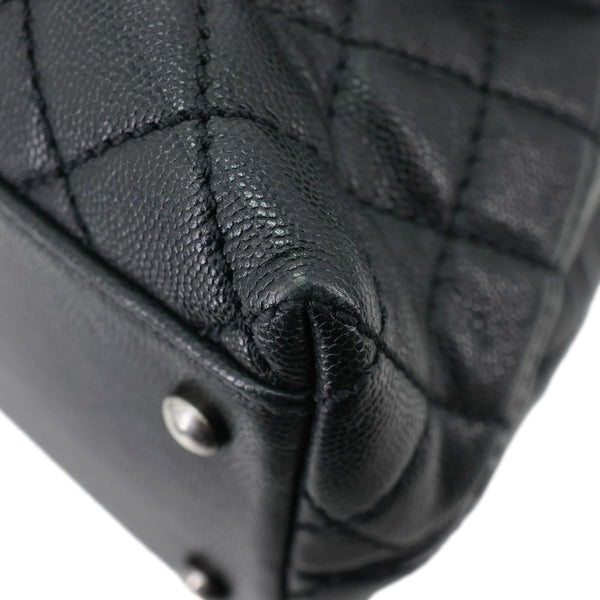 CHANEL Coco Flap Medium Quilted Caviar Leather Top Handle Shoulder Bag Black