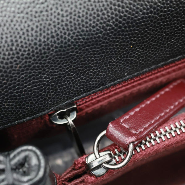 CHANEL Coco Flap Medium Quilted Caviar Leather Top Handle Shoulder Bag Black