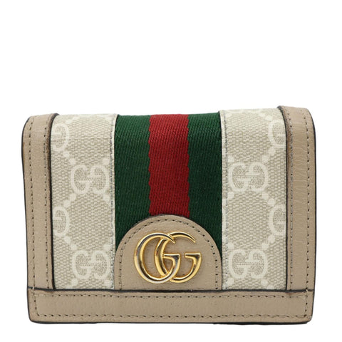 GUCCI Ophidia Web GG Supreme Canvas Card Case Wallet Beige 523155