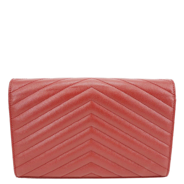 YVES SAINT LAURENT Cassandre Chevron Grain De Poudre Leather Chain Crossbody Bag Red