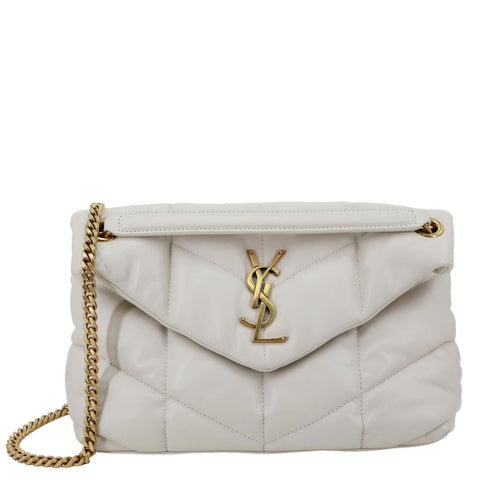 YVES SAINT LAURENT Loulou Puffer Quilted Lambskin Leather Crossbody Bag White