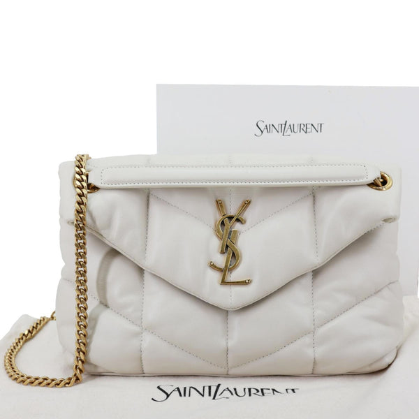 YVES SAINT LAURENT Loulou Puffer Quilted Lambskin Leather Crossbody Bag White