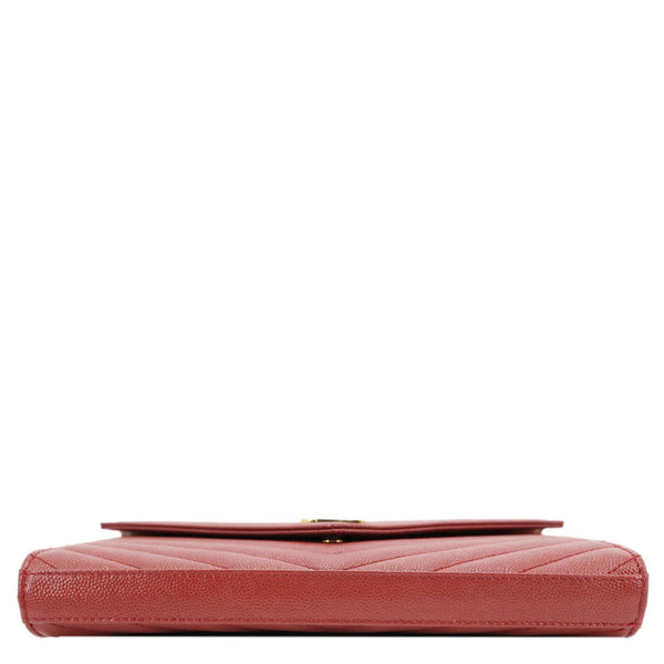 YVES SAINT LAURENT Cassandre Chevron Grain De Poudre Leather Chain Crossbody Bag Red