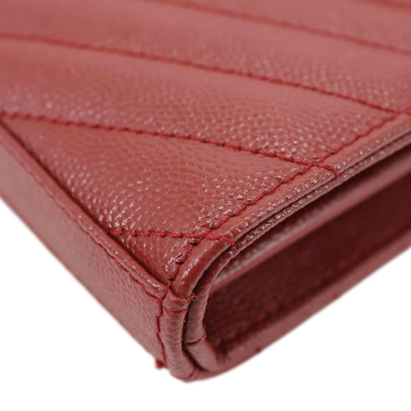 YVES SAINT LAURENT Cassandre Chevron Grain De Poudre Leather Chain Crossbody Bag Red