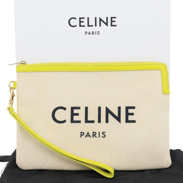 CELINE Logo Small Canvas Wristlet Beige