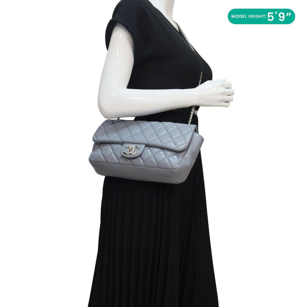 CHANEL Classic Flap Quilted Leather Shoulder Bag Grey