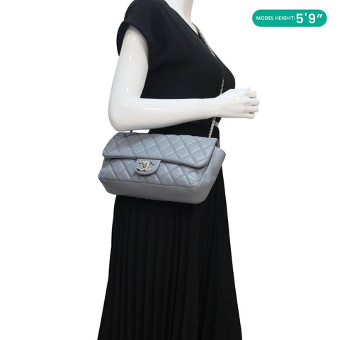 CHANEL Classic Flap Quilted Leather Shoulder Bag Grey