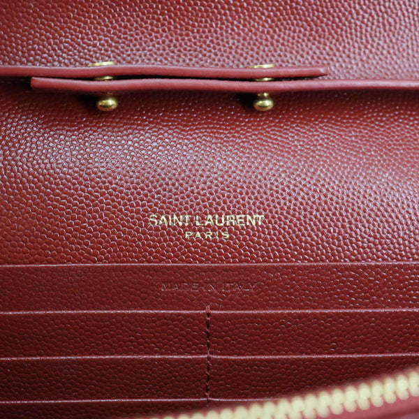 YVES SAINT LAURENT Cassandre Chevron Grain De Poudre Leather Chain Crossbody Bag Red