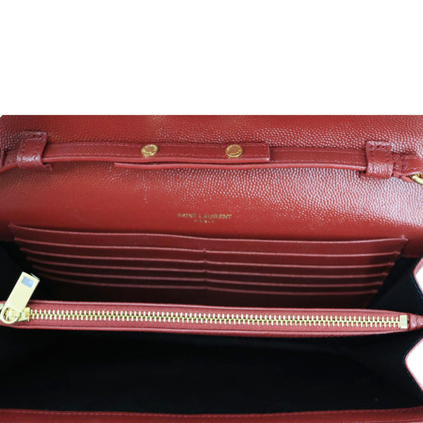 YVES SAINT LAURENT Cassandre Chevron Grain De Poudre Leather Chain Crossbody Bag Red