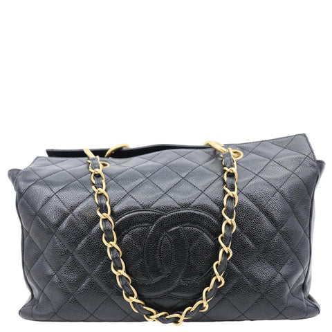 CHANEL Timeless Chain Quilted Caviar Leather Tote Bag Black