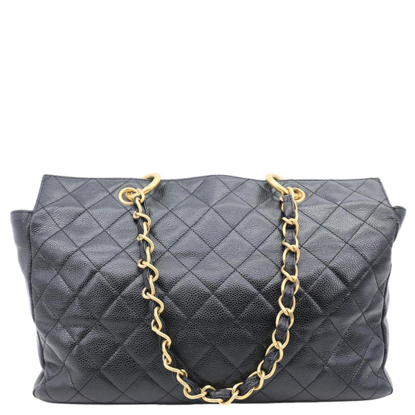 CHANEL Timeless Chain Quilted Caviar Leather Tote Bag Black
