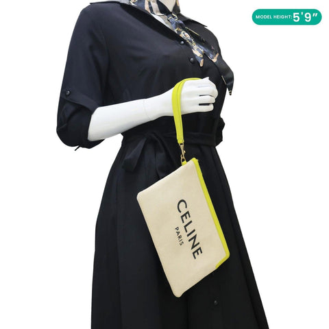 CELINE Logo Small Canvas Wristlet Beige