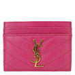 YVES SAINT LAURENT Cassandre Monogram Grain De Poudre Leather Card Holder Pink